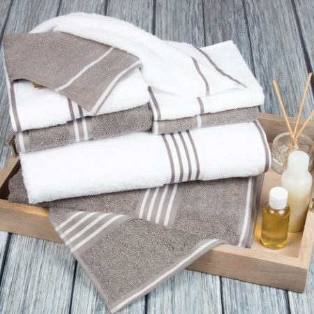 HASTINGS HOME Hastings Home Rio 8 Piece 100 Percent Cotton Towel Set - White and Silver 315825MVZ